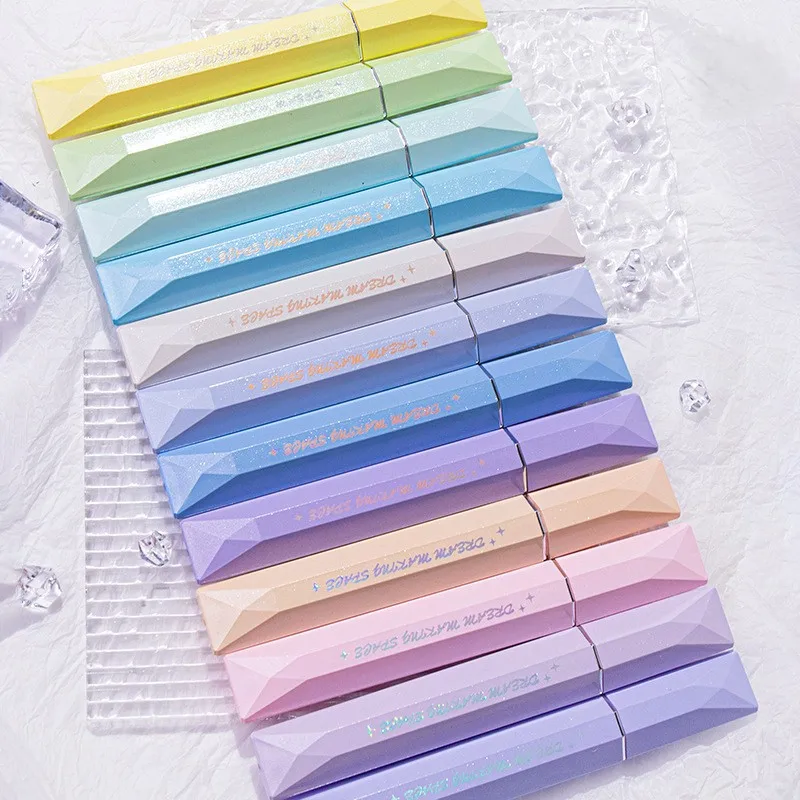 

12pcs Dreamy Glitter Highlighter Pen Soft Tip Eye-Friendly Colors Aesthetic Design Perfect for Students Journaling Cards Drawing