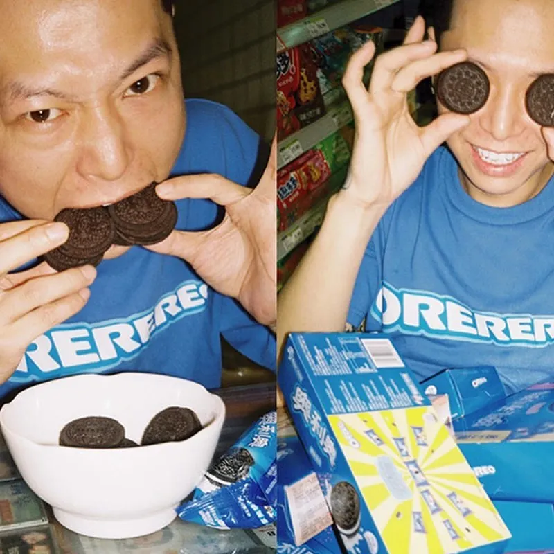 アメリカンレトロ厚手ハートクッキーブルー学生カップル半袖tシャツ自閉症宝庫ポケットスクエアアクセサリー