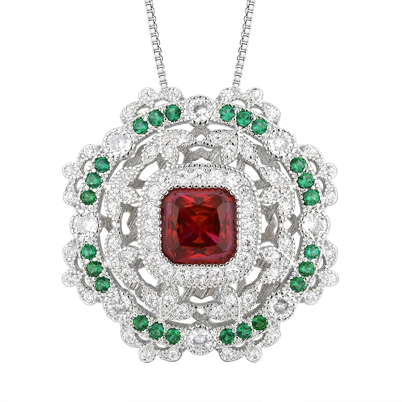 New Jewelry Red Corundum Flower-Shaped Design Pendant Necklace Main Stone 8*8 Wholesale