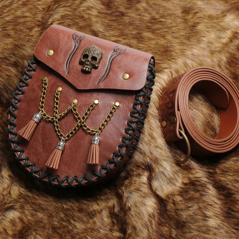 

Vintage Medieval Viking Style Storage Bag Popular Knight Belt Wallet Set Large Performance Cosplay Prop Bag Bronze Belt Pack