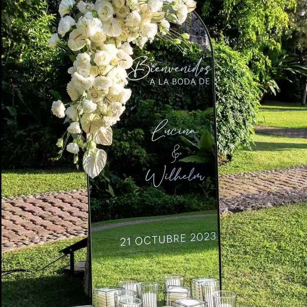 

Bienvenidos Welcome Sign Vinyl Stickers Custom Mirror Spanish Wedding Decal Wedding Names And Dates Mirror Decal Mariage Decor
