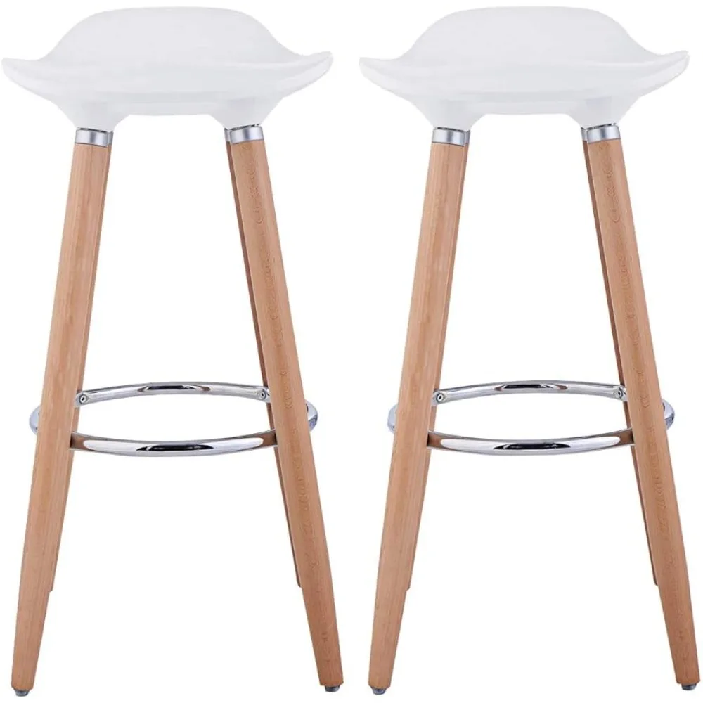 2 bar stool sets, modern counter height stools with PP seats and wooden legs, minimalist armless dining chairs, kitchen