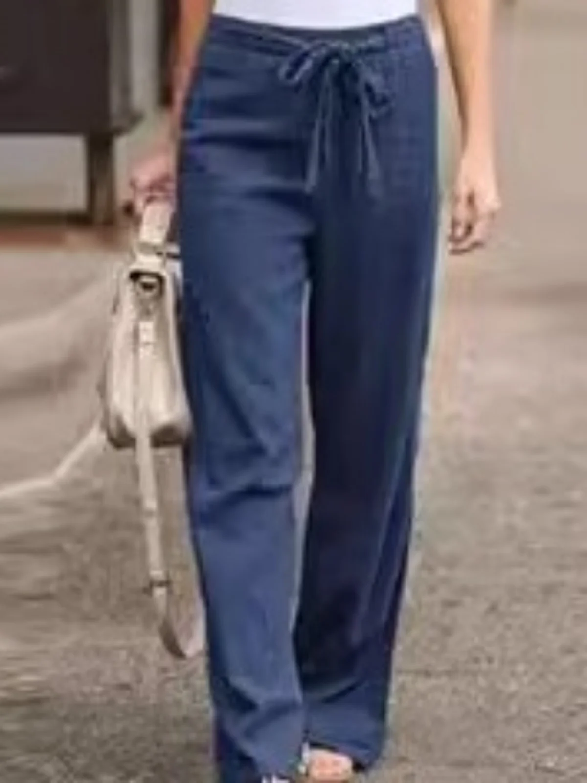 Pantalones de pierna ancha de Color puro con cintura elástica de cintura alta, pantalones de tubo rectos largos holgados para mujer, temporada de otoño