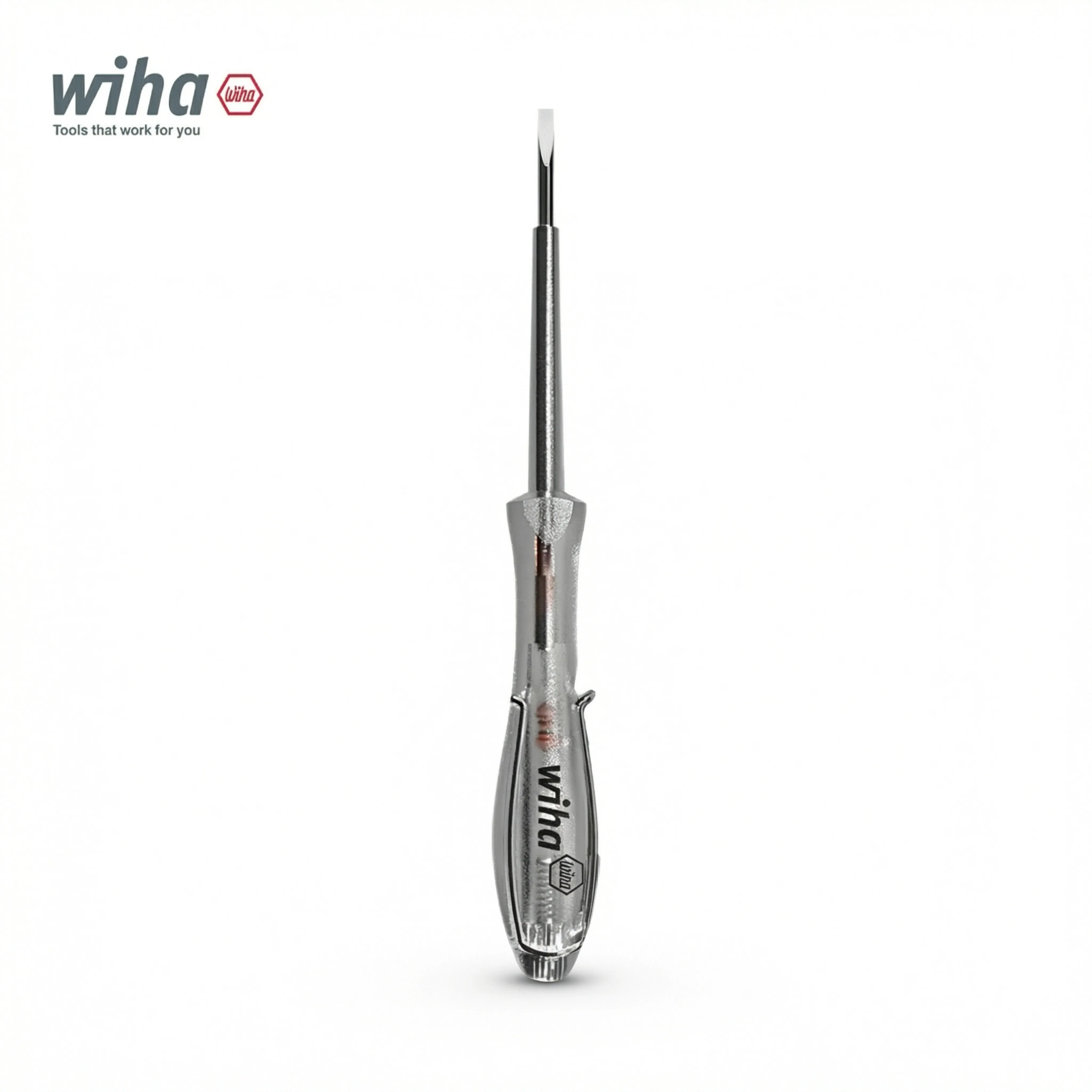 Wiha Test pen, 110-250 volts, transparent flathead screwdriver, intelligent breakpoint detection, circuit testing 34745