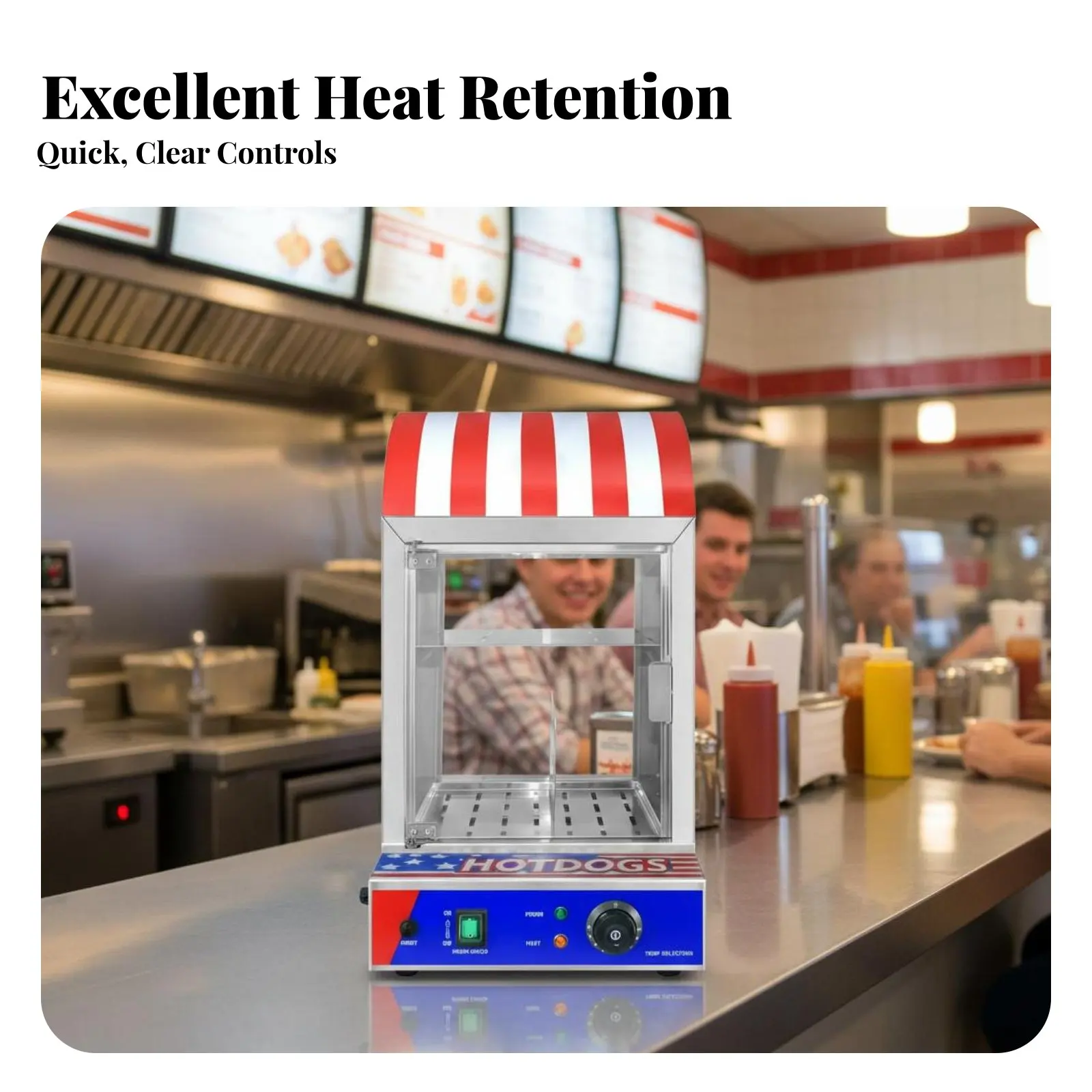 

Countertop Hot Dog Display Case Stainless Steel Construction Hot Dog Warmer Professional Frankfurter Steamer Adjustable