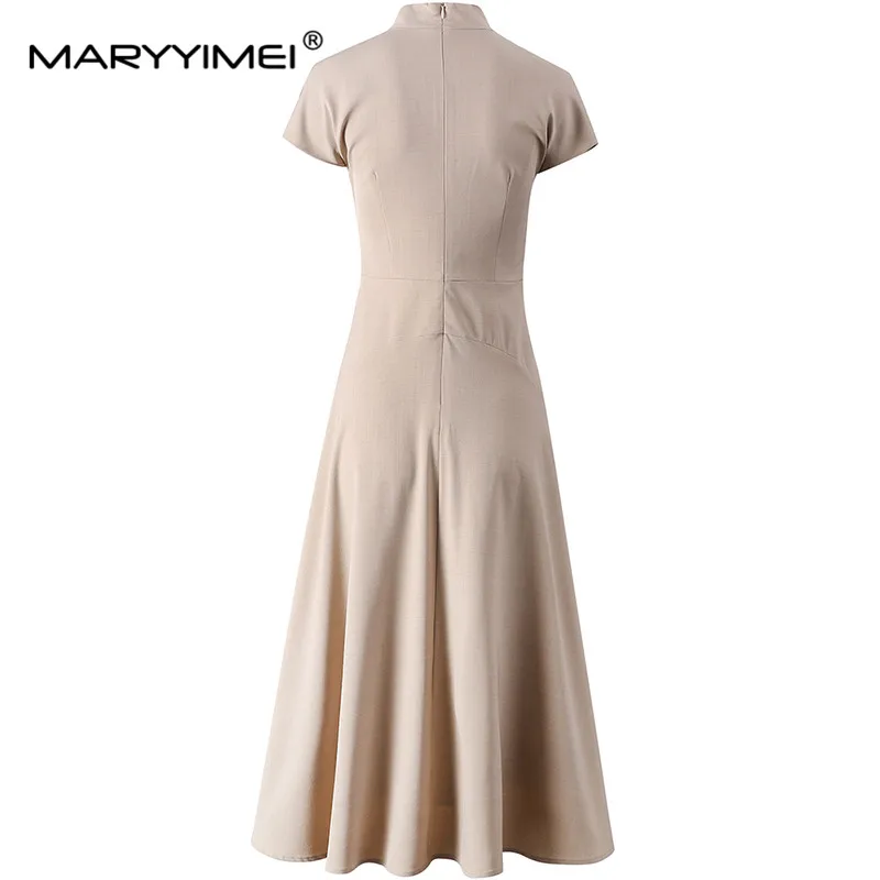 MARYYIMEI Summer New Style Women's Dress V-Neck Raglan Sleeve High waist Button Solid Color Commuter Dresses