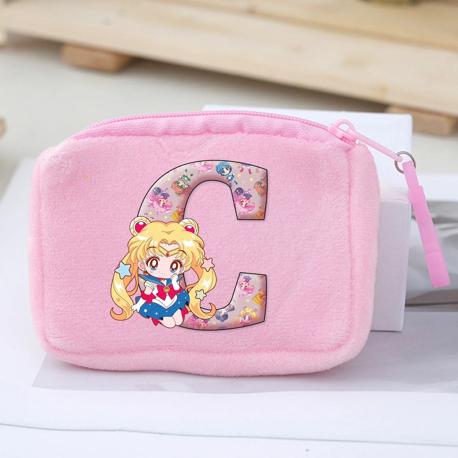 ‌ Sailor Moon Pluche Portemonnees A-Z Brief Cartoon Opbergtas Meisjes Anime Mini Tas Kawaii Vierkant Roze Rits Tas Verjaardagscadeau