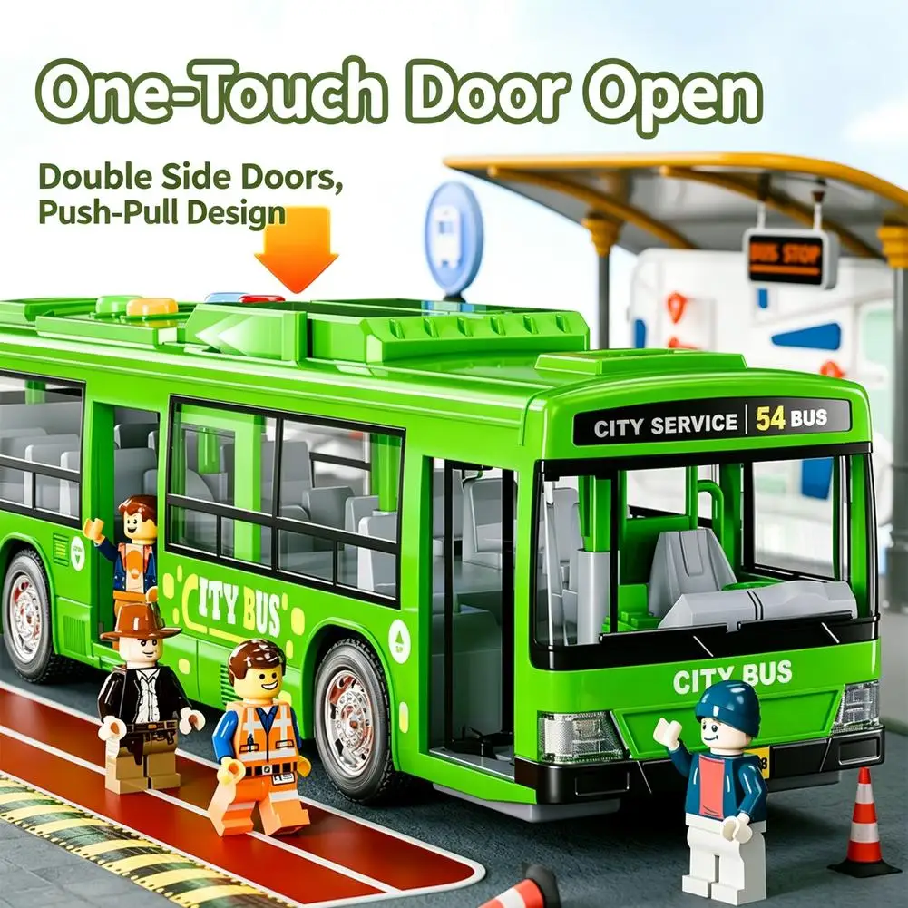 Large Music Inertia Toy Bus Pull Back Model Car Educational Drop Resistant Simulation Vehicle Gift for Boys