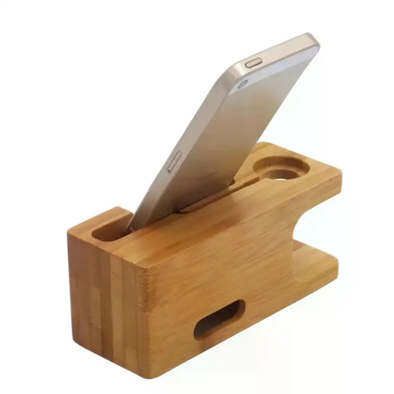 Dock di ricarica per Apple Watch Phone Stand Station supporto per caricabatterie con Base in legno per Apple Watch IWatch IPhone Bamboo