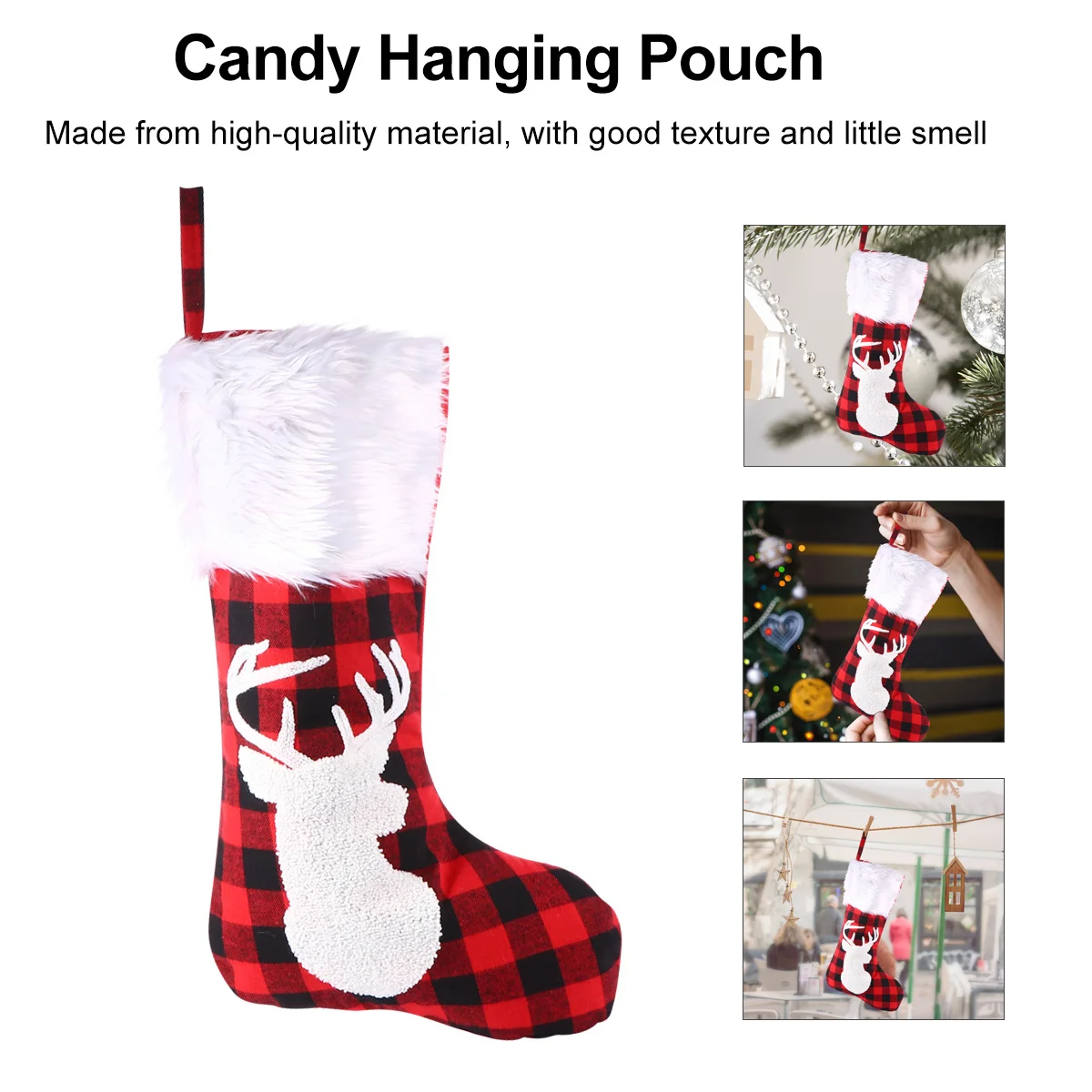 

Christmas Stocking Black Red Check Deer Bag Eco Friendly Xmas Gift Sock Hanging Decoration Christmas Stocking