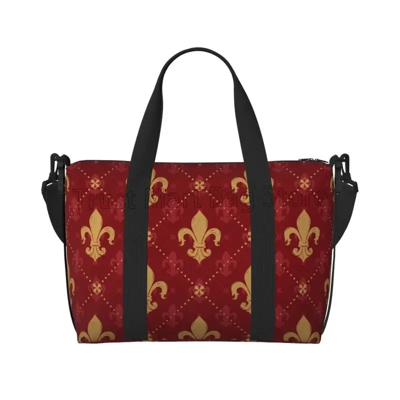

Heraldic Red Lis Expensive Kingly Gold Lily LYS Fleur Pattern Travel Duffel Bag Weekender Overnight Bag Large Capacity Tote Bags