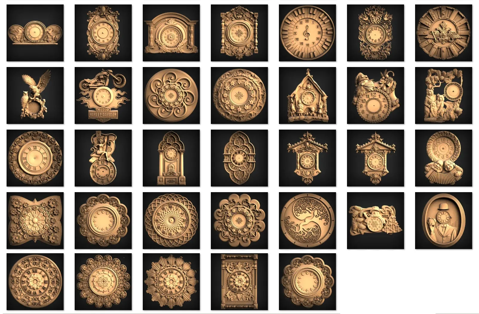 Clock STL file collection 3D models for CNC routers and 3D printers