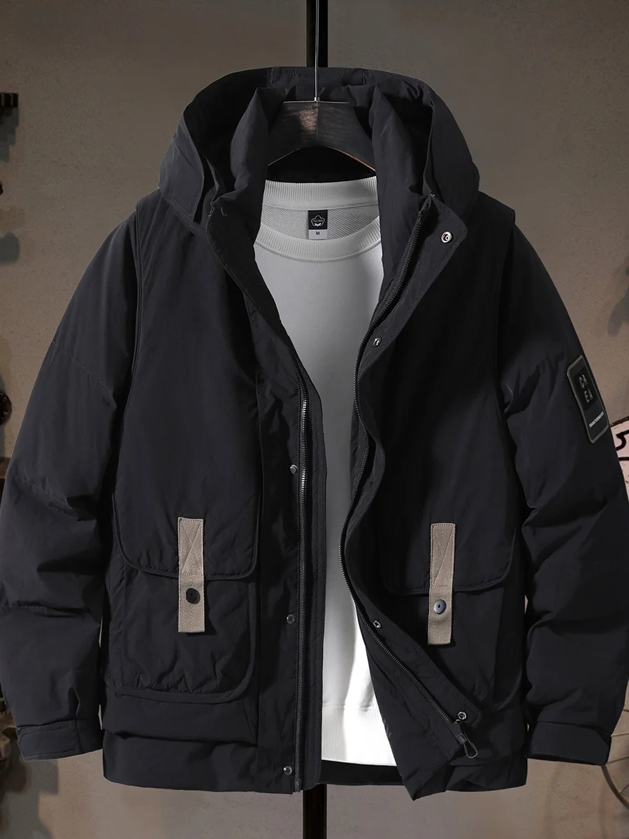 

High-End Bla Men's down Jaet Thi Warm Casual White Du Feather Winter Coat Two-Piece Set Youth Faion Polyester Fiber