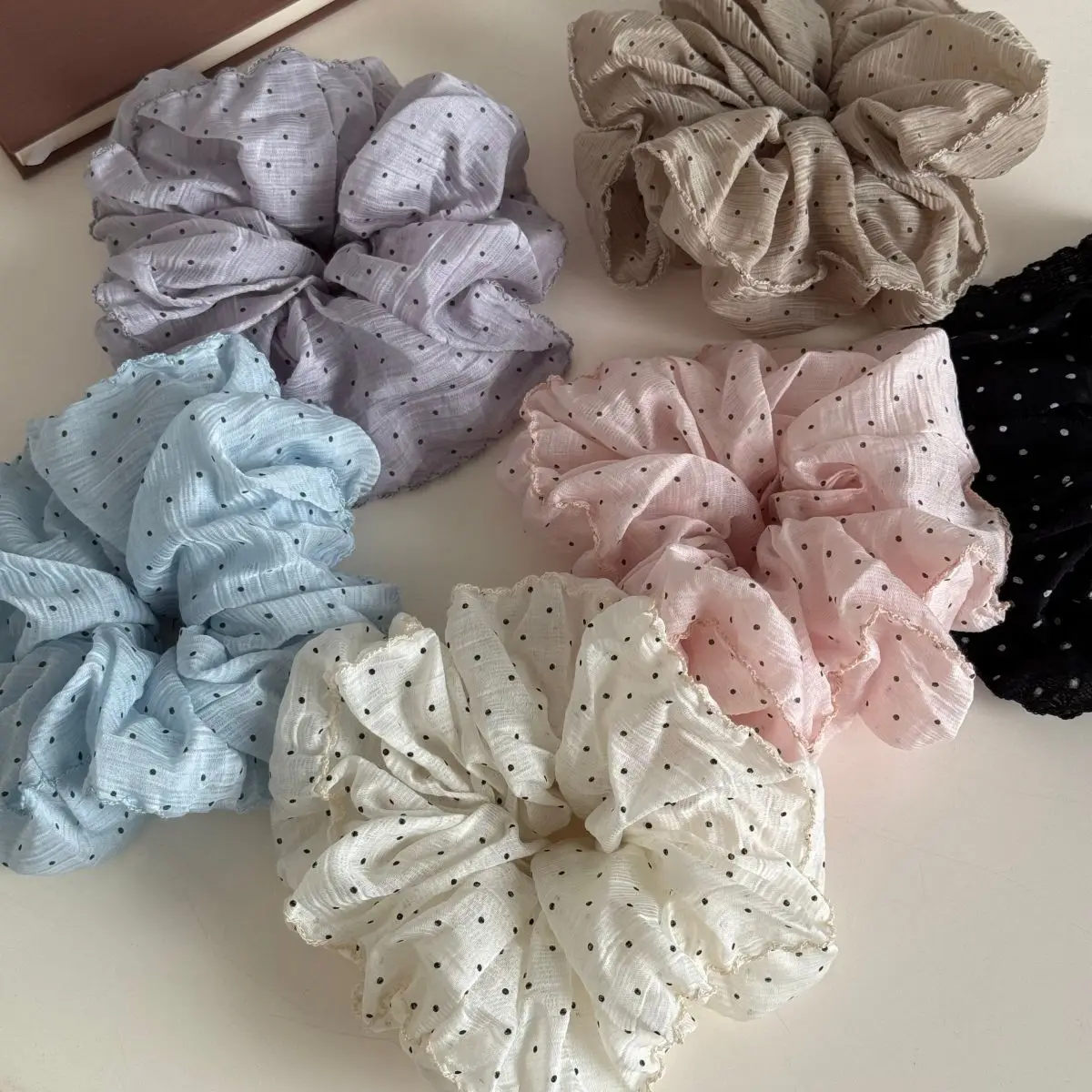 Hair Scrunchy Satin Polka Dot High Elasticity Soft Women Ponytail Holder Non Slip Durable Hair Tie for Daily Home Office Travel