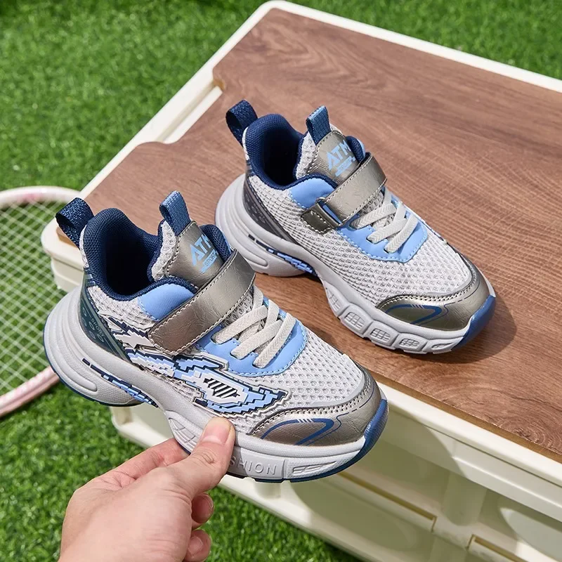 

2026 Mesh Children's Sports Shoes PU Leather Children's Sports Shoes Anti Slip Lightweight Running Shoes For Boys And Girls