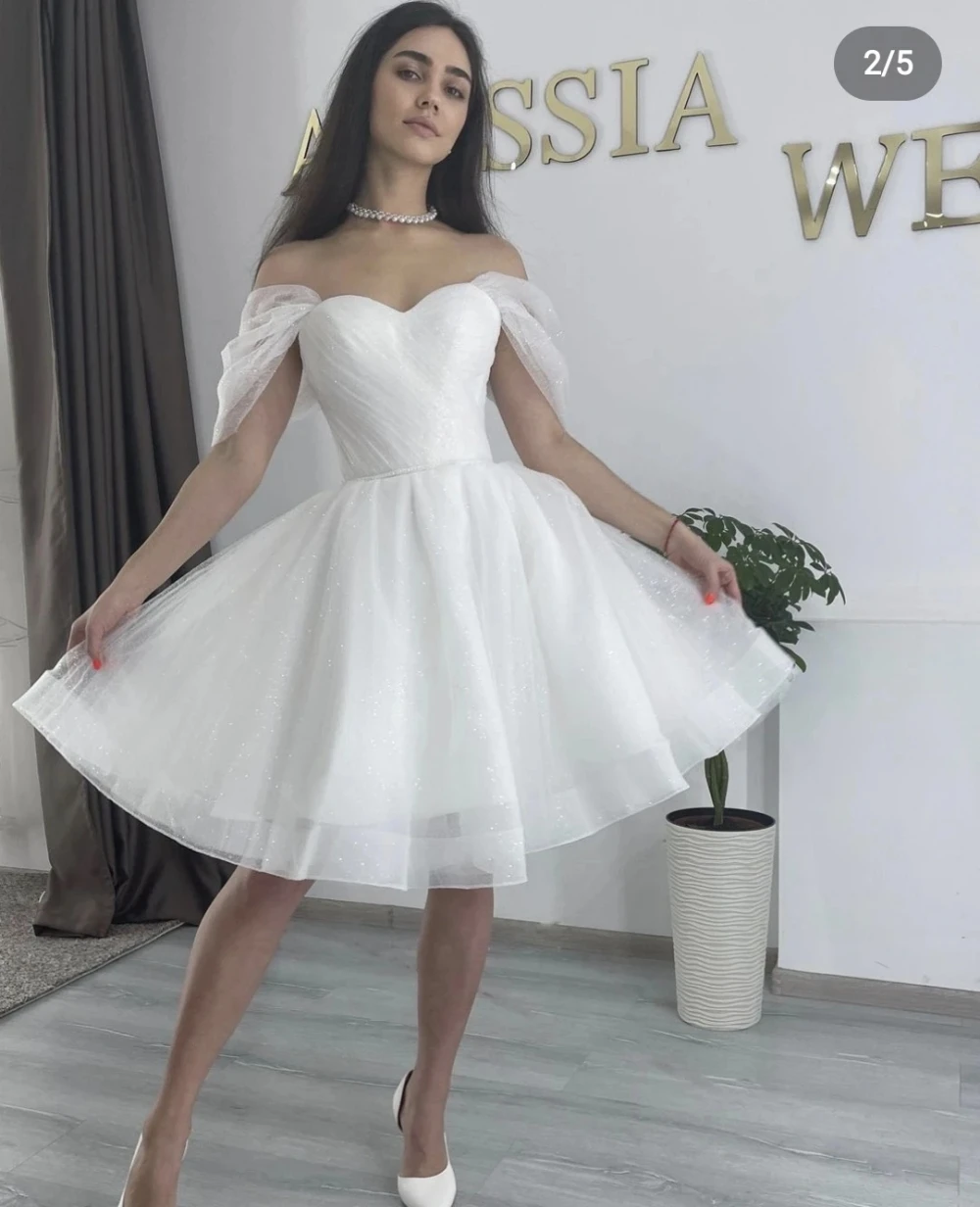 Short Sparkly Sweetheart Wedding Back Lace Up Off The Shoulder Knee Length For Women Custom Made Bridal Gowns robe de mariée