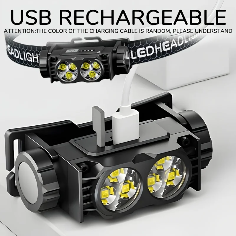 USB Rechargeable Headlamp with Magnetic Handsfree Headlight 6-LED Bright Torch 1200mAh Battery Display for Camping Flashlight