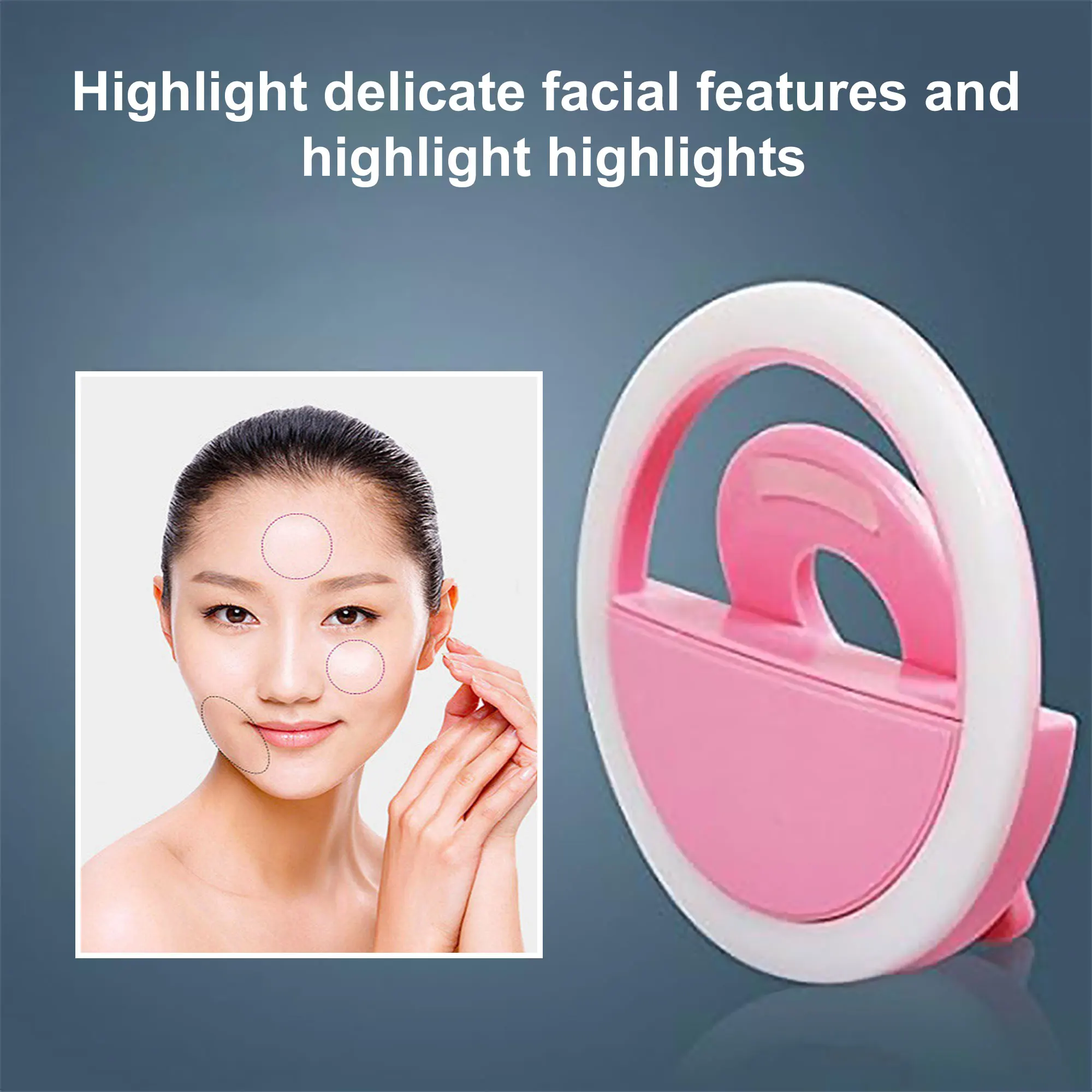 Generic Clip-On LED Selfie Ring Light. Universal and Portable with Adjustable Brightness，Rechargeable 3 Adjustable Light Levels