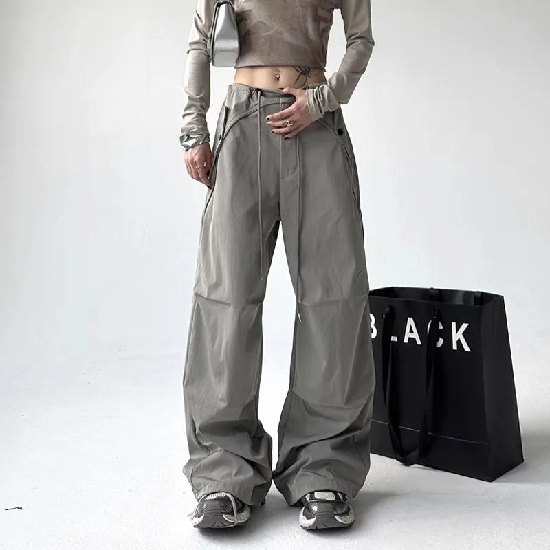 

HOUZHOU Y2K Parachute Cargo Pants Woman Sweatpants Streetwear Hip Hop Black Trousers Oversized Korean Wide Leg Sportswear