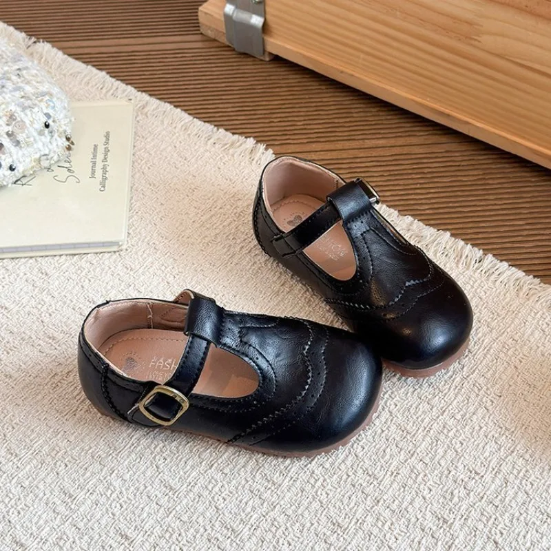 Kinder T-Riemen Lederschuhe Mädchen Prinzessinnen-Schuhe Jungen Atmungsaktive Ballerinas Mary Jane Schwarz Braun Kind Baby Kleinkinder Frühling Herbst – Detail 5