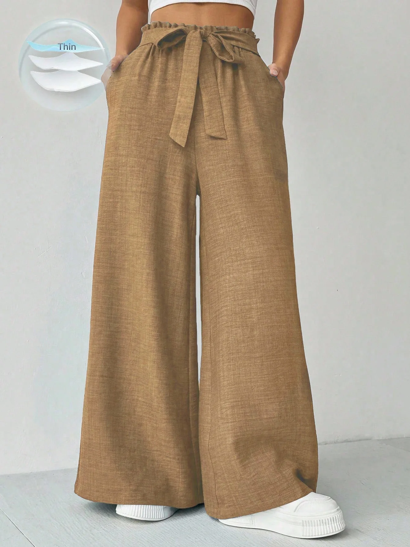 Women's Fashionable Loose-fitting Wide-leg Pants Casual Versatile Drawstring Belt Trousers