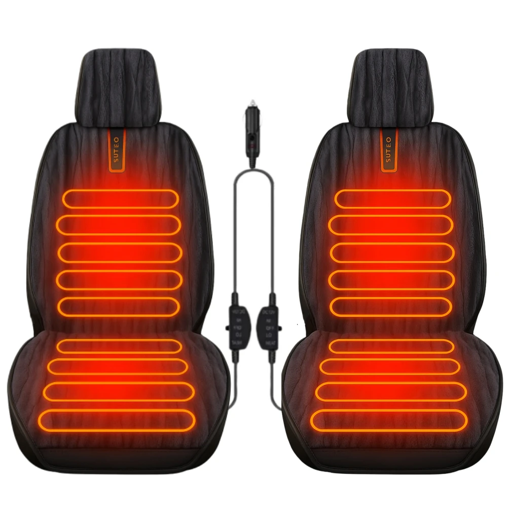 

2 шт., чехол для автомобильного сиденья с подогревом, 12 В, чехол для автомобильного сиденья с подогревом, зимний пушистый чехол на сиденье, автомобильный обогреватель, универсальная подушка