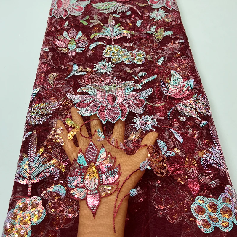 Французская роскошная кружевная сетчатая ткань, высококачественное африканское кружево с блестками и вышивкой в виде цветка лотоса, нигерийское кружевное платье