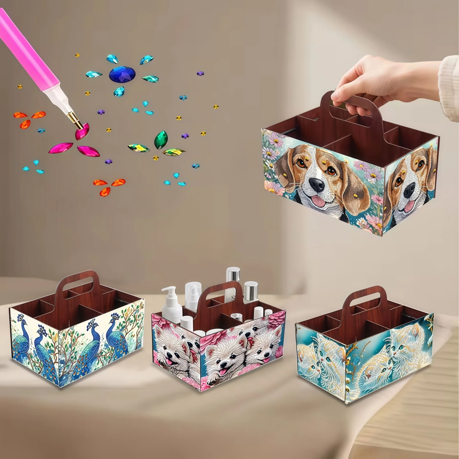 

1 набор алмазной живописи с принтом на тему животных «сделай сам», декоративный ручной ящик для хранения вещей, новогодний подарок для других