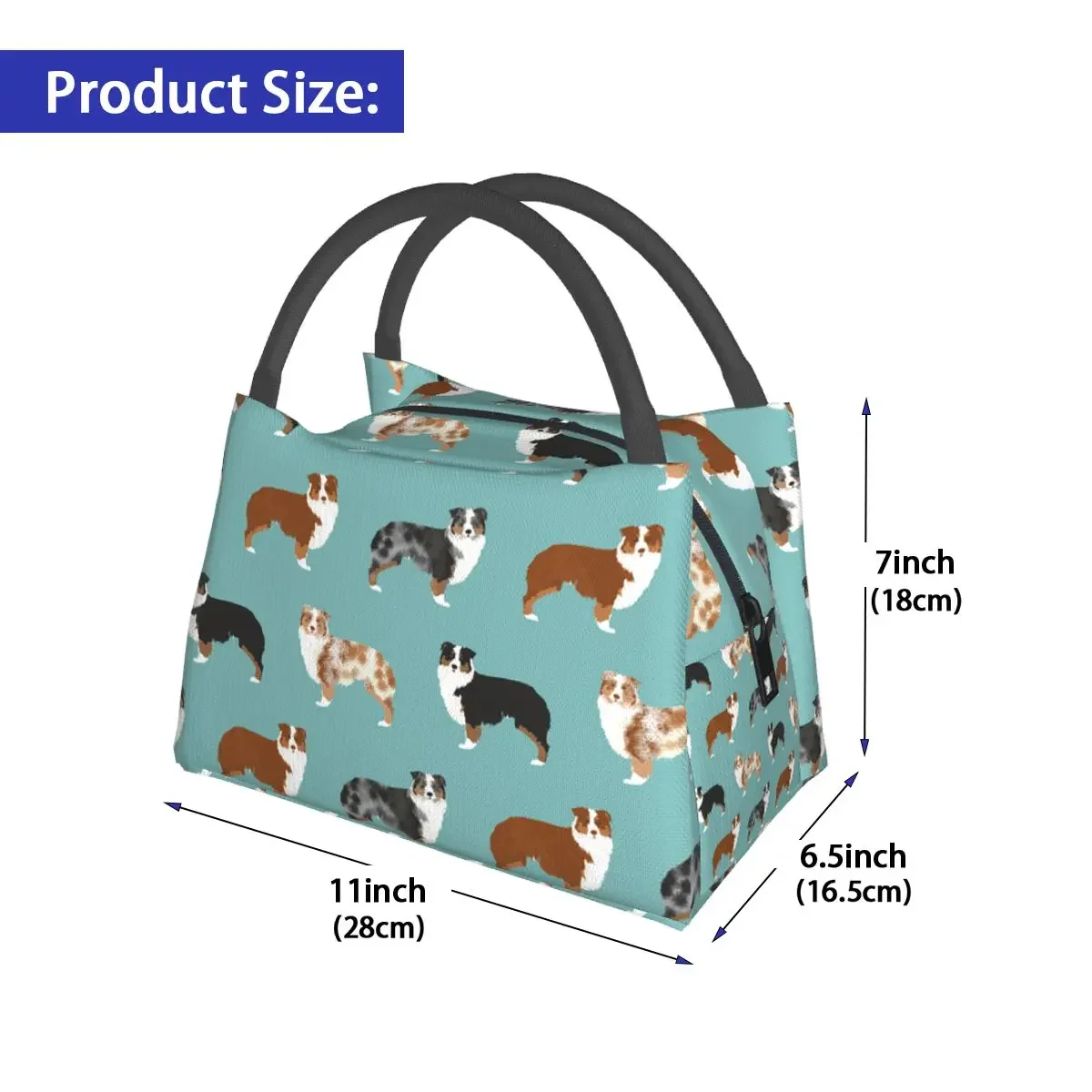 NOISYDESIGNS Travel Insulated Lunch Bag Women Oxford Cloth Food Case Australian Shepherd Print School Cooler Warm Large Box Kids