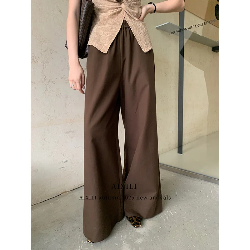 Fall 2025 Versatile Simple Elastic Waist Design Slim Drape Wide-leg Pants Commuter Pants