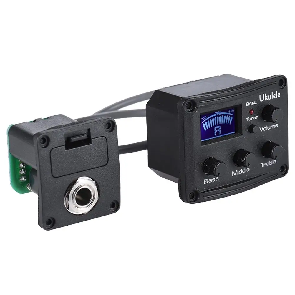 

3 Pcs Ukulele Preamp Pickup Equalizer Volume Tone Plastic Amplifier 3 Band Guitar Tuner Metronome LCD Display Noise Reduction