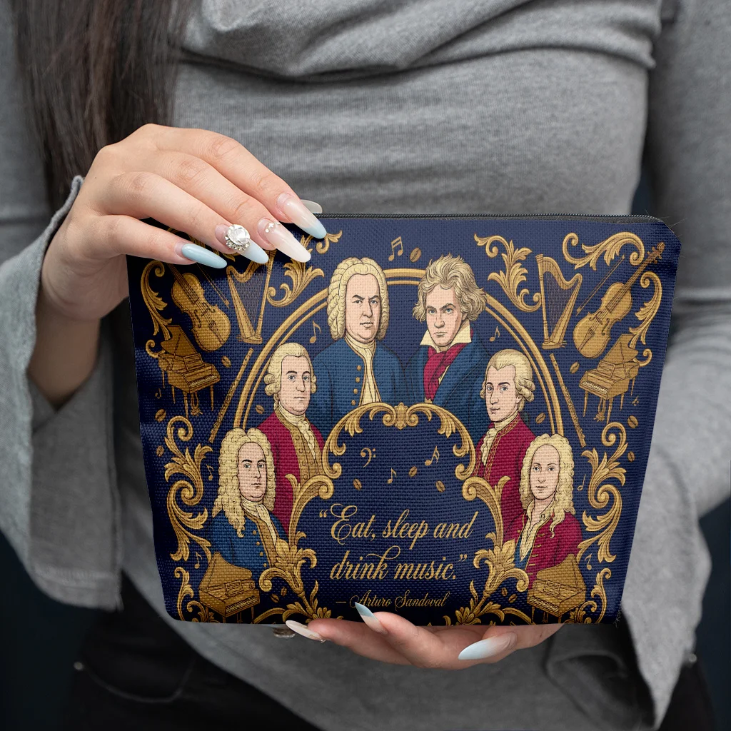 1 Piece Musician Pattern Makeup Bag - Multifunctional Zipper Pouch for Women, Perfect Travel Zipper Storage Bag, Fun Birthday Gift