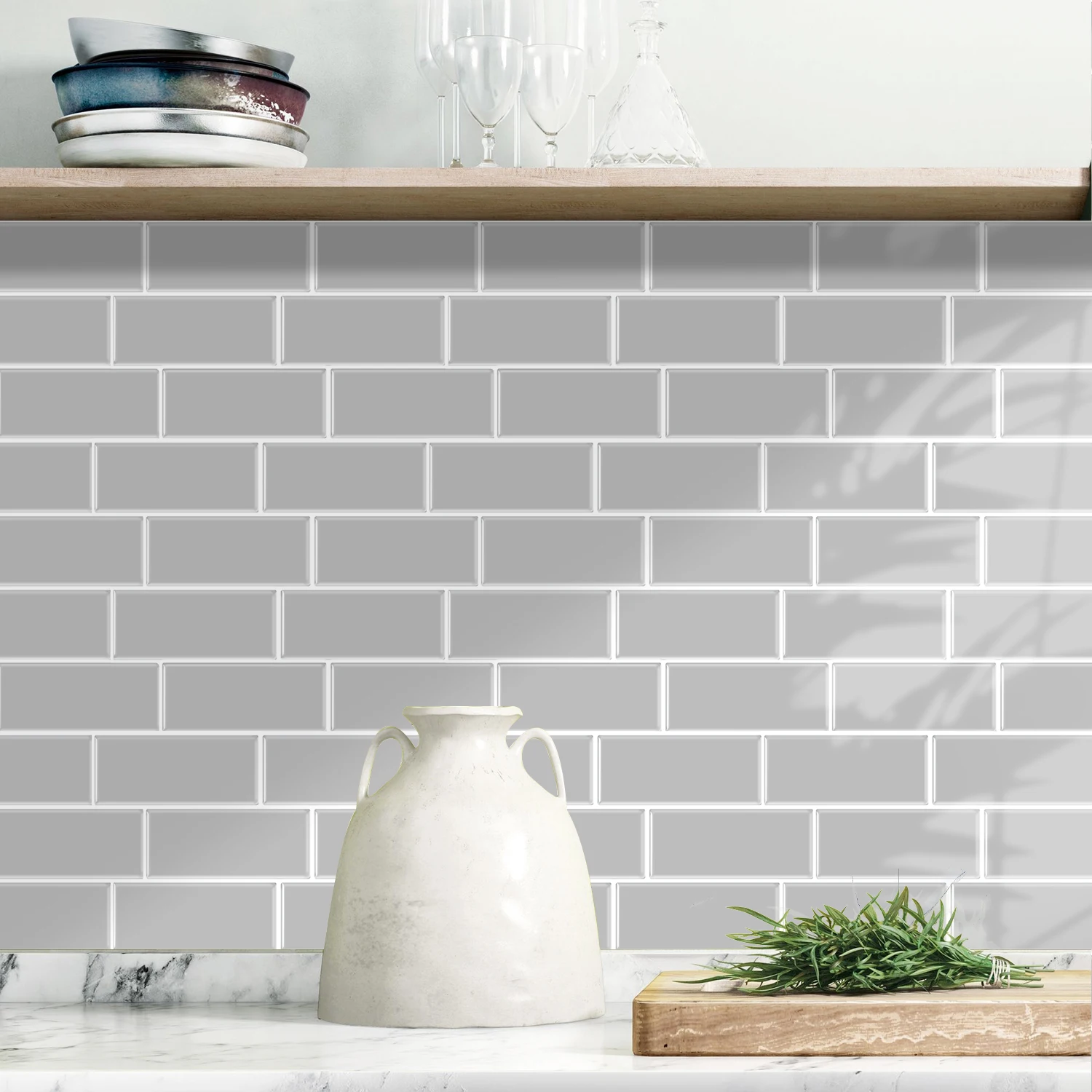 5 sheets waterproof and easy DIY cute wall tiles for kitchen and living room