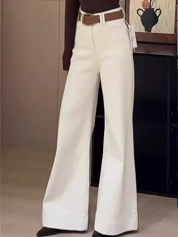 

Широкие брюки с высокой талией, женские весенне-летние новые повседневные свободные драпированные джинсы-колокольчики белого цвета, подставка