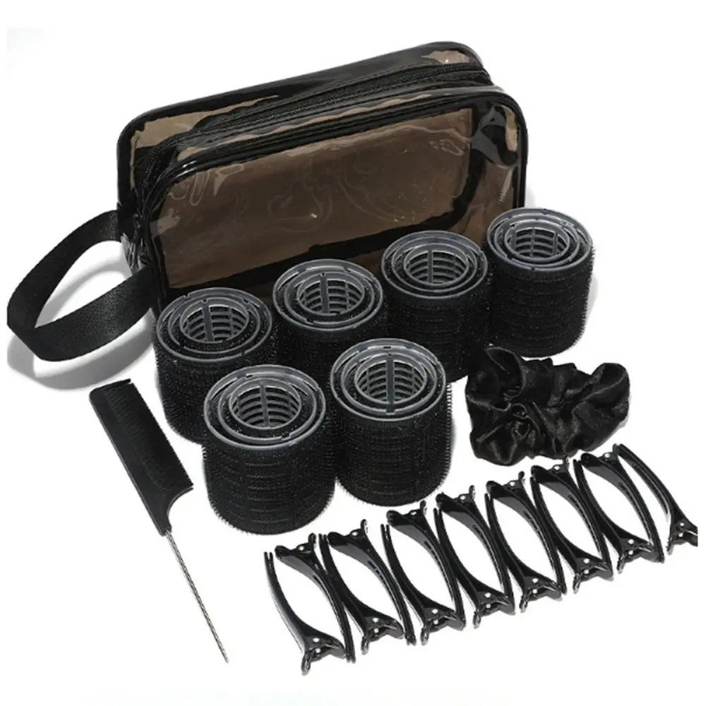 35Pcs Black Self-Grip Hair Rollers Set 3 Sizes Rollers DIY Curly Hair Roller Hair Partition Clip Reusable Heatless Hair Curlers