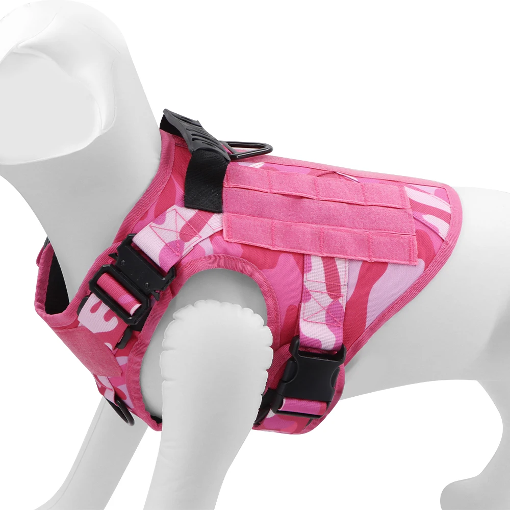 Pink Tactical Dog Harness with Handle Adjustable Military Service Pet Training Vest German Shepherd K9 Malinois For Large Dogs