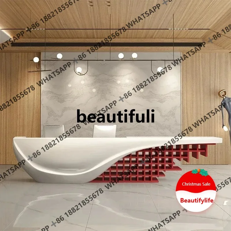 

Chinese Modern Paint Front Desk Reception Beauty Salon Cashier Company Counter Wood Grain Desk