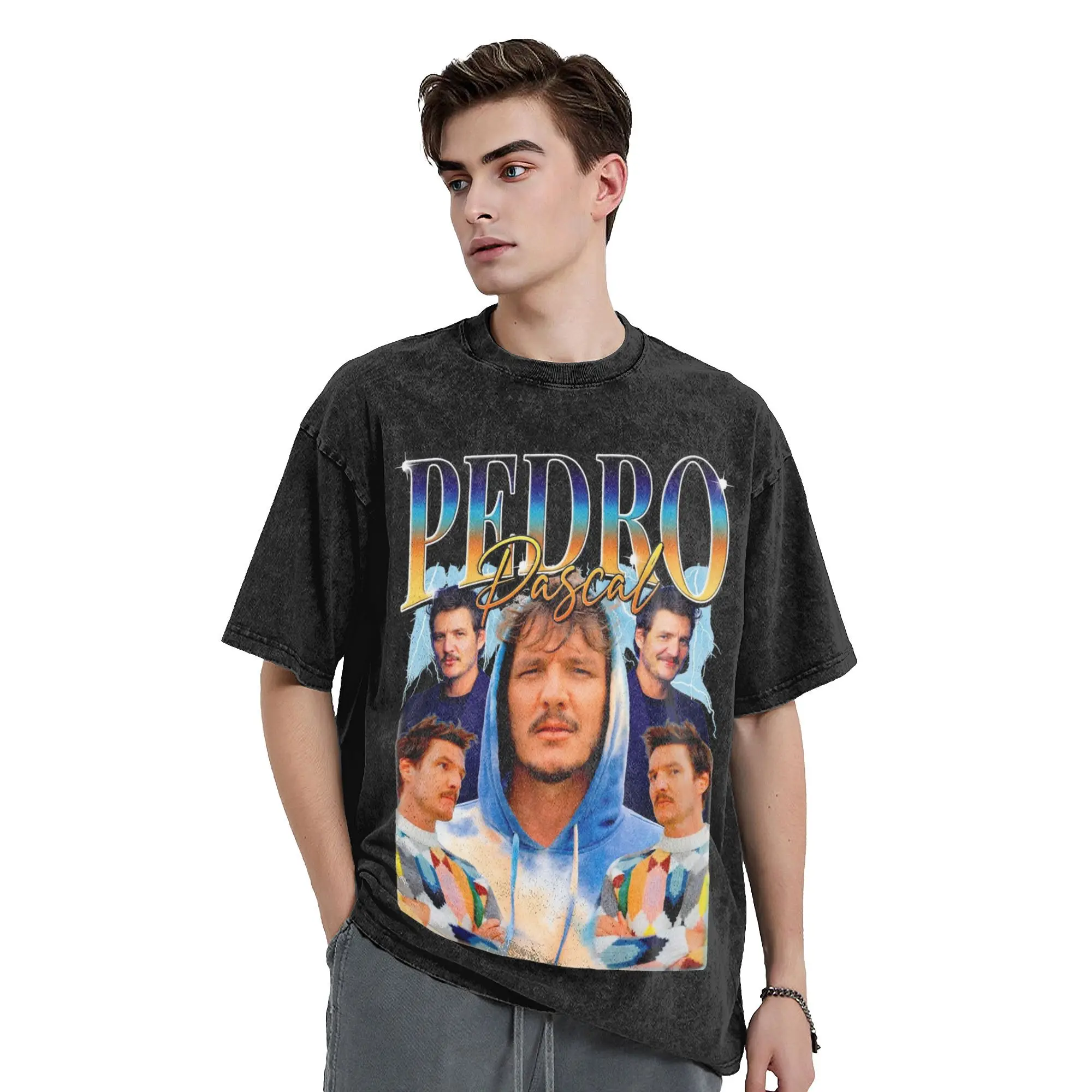 Pedro Pascal T Shirts Hip Hop Washed Short Sleeve Oversize T-Shirts  Novelty for Men Women Tops Streetwear Printed Tees image 3