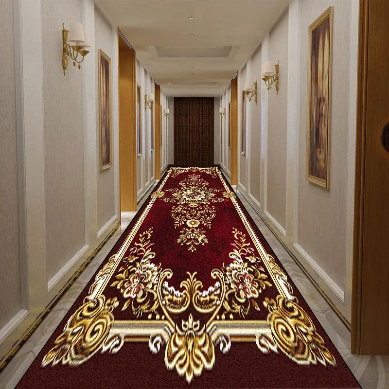 European Retro Floral Long Corridor Carpet Washable Runner Stairway Rug Luxury Aisle Long Corridor Non-slip Mat Customizable