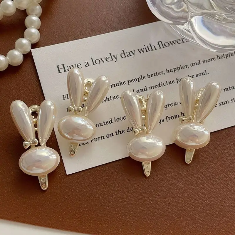 قطعة واحدة من مشبك شعر لؤلؤ الأرنب الصغير، إكسسوار مشبك جانبي للنساء، مشبك شعر على الطراز الأجنبي للجبهة، مشبك منقار البط #3