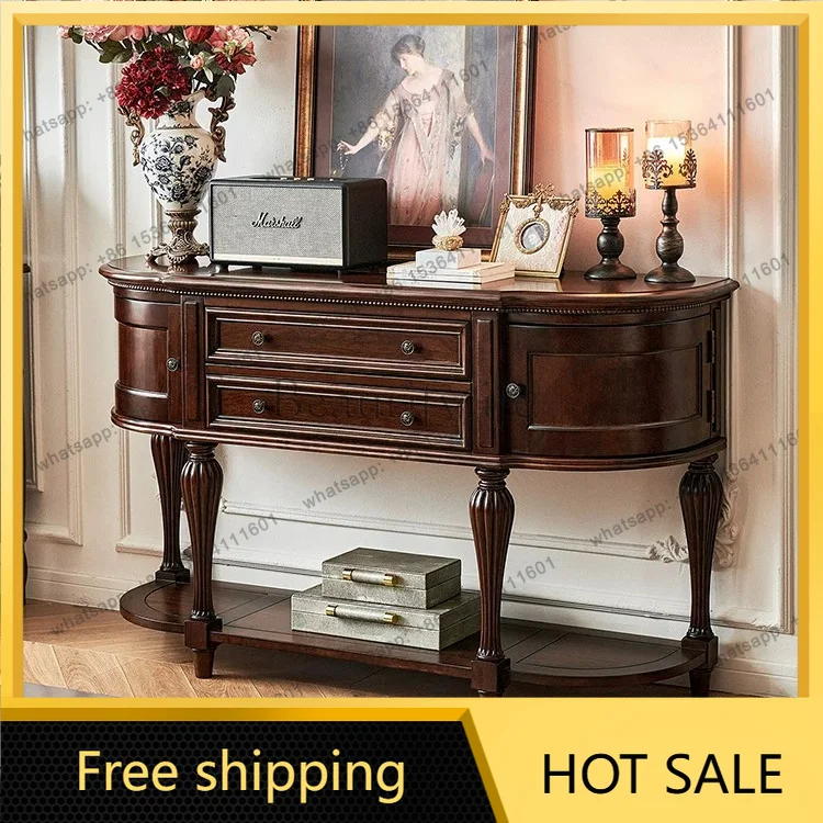 XX. All solid wood dining side cabinet European retro living room furniture large-capacity storage cabinet entrance