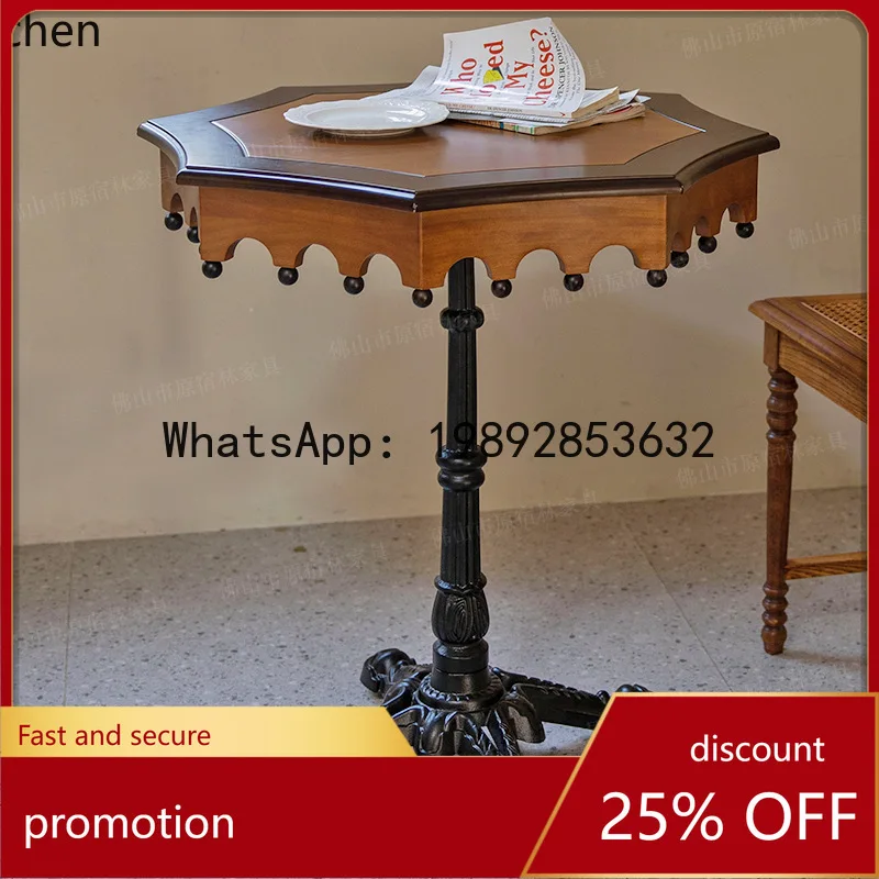Rotating Carousel Table Solid Wood Polygonal Balcony Tea Table