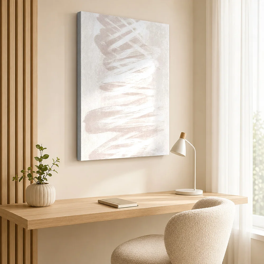 Beige Layered Brushstrokes Canvas Print Customized Photo Abstract Wall Art For Modern Apartment Lounge, Interior Stylist Gift