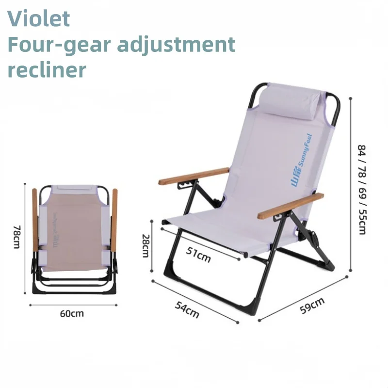 Kampstoel met hoge rugleuning, 4-posities verstelbare fauteuil, opvouwbare buitenstoel met hoofdsteun, draagbaar, lichtgewicht voor vissen, reizen
