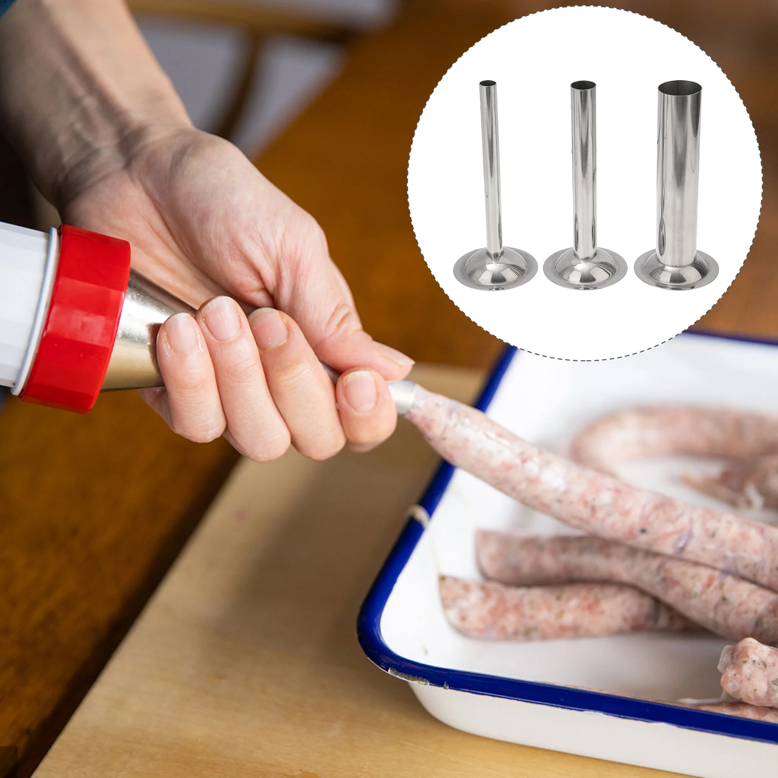 

3pcs Sausage Stuffer Tubes Set Stainless Steel Meat Filler Food Sausage Filling Tools (Size 8)