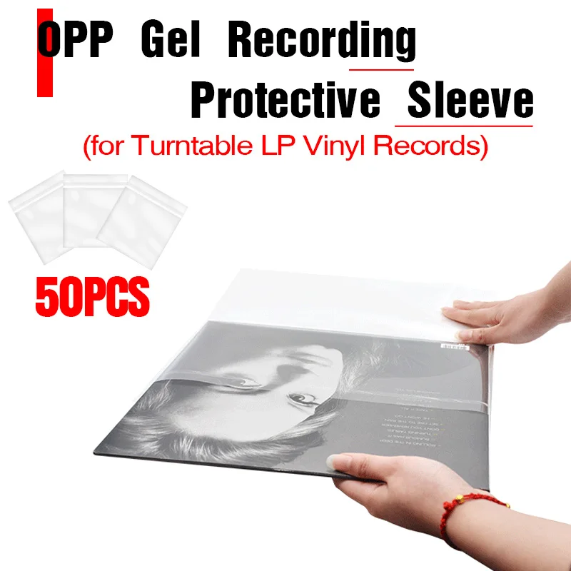 50 Pcs LP Gel Phonograph Record Protective Bag Record Cover OPP Self-Adhesive Outer Bag Cover Flat Mouth Outer Bag