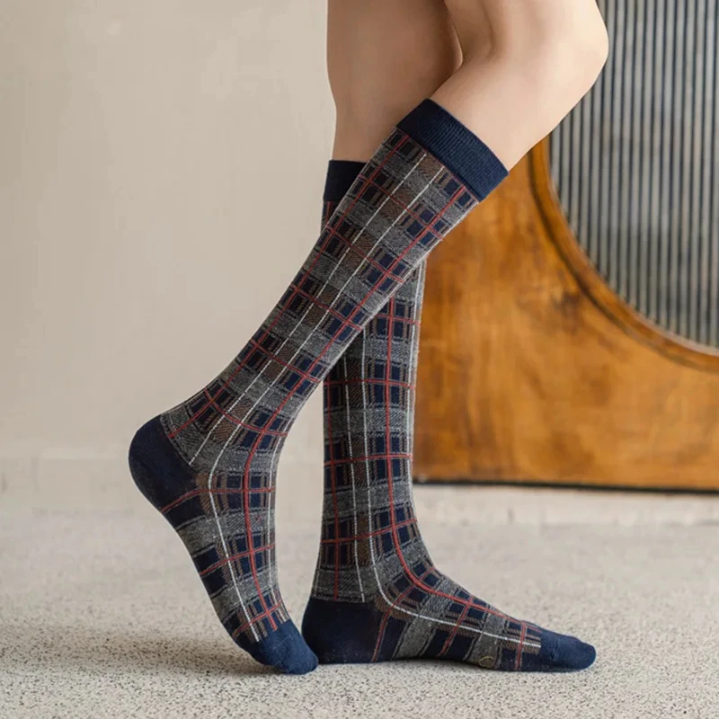 

Women Harajuku Retro Vintage Plaid High Long Socks Stocking JK College Style School JK Girls Cotton Knee Socks Women Stockings