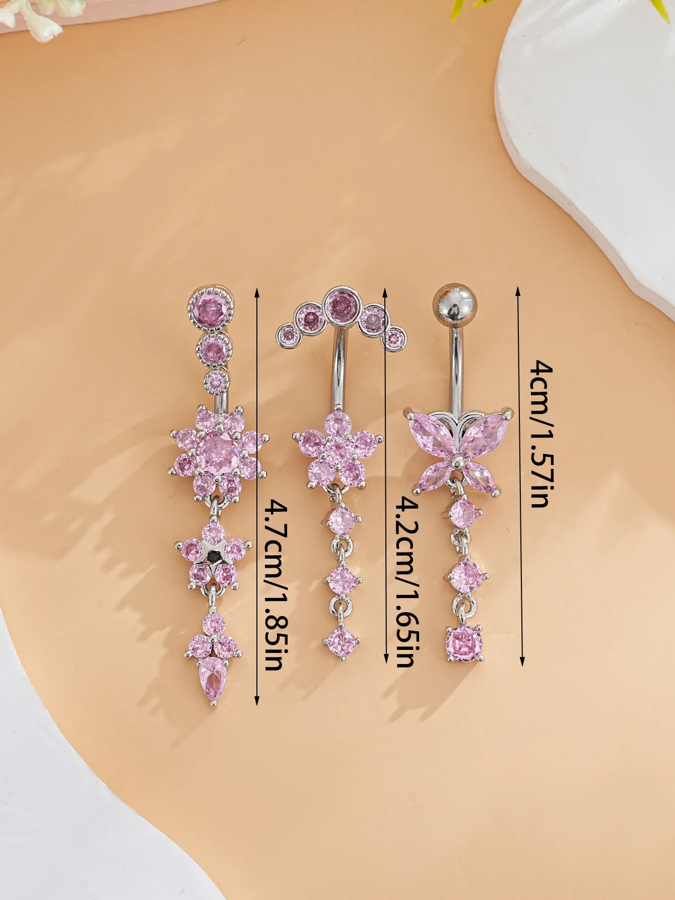 3-8 Stück/Set Gemischte Bauchnabelpiercing-Sets Lange Hängende Gebogene Bauchnabelringe Nombril Ombligo Damen 14G Schmetterling Bauchnabelpiercings – Detail 24
