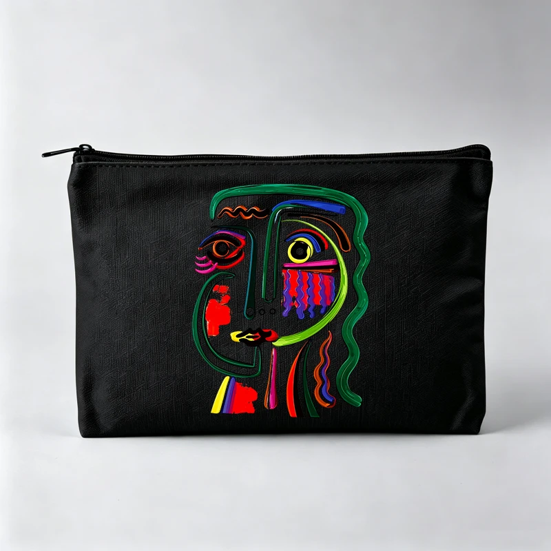 Women's Abstract Face Print Makeup Bag, Artistic Design Cosmetic Pouch for Daily Use
