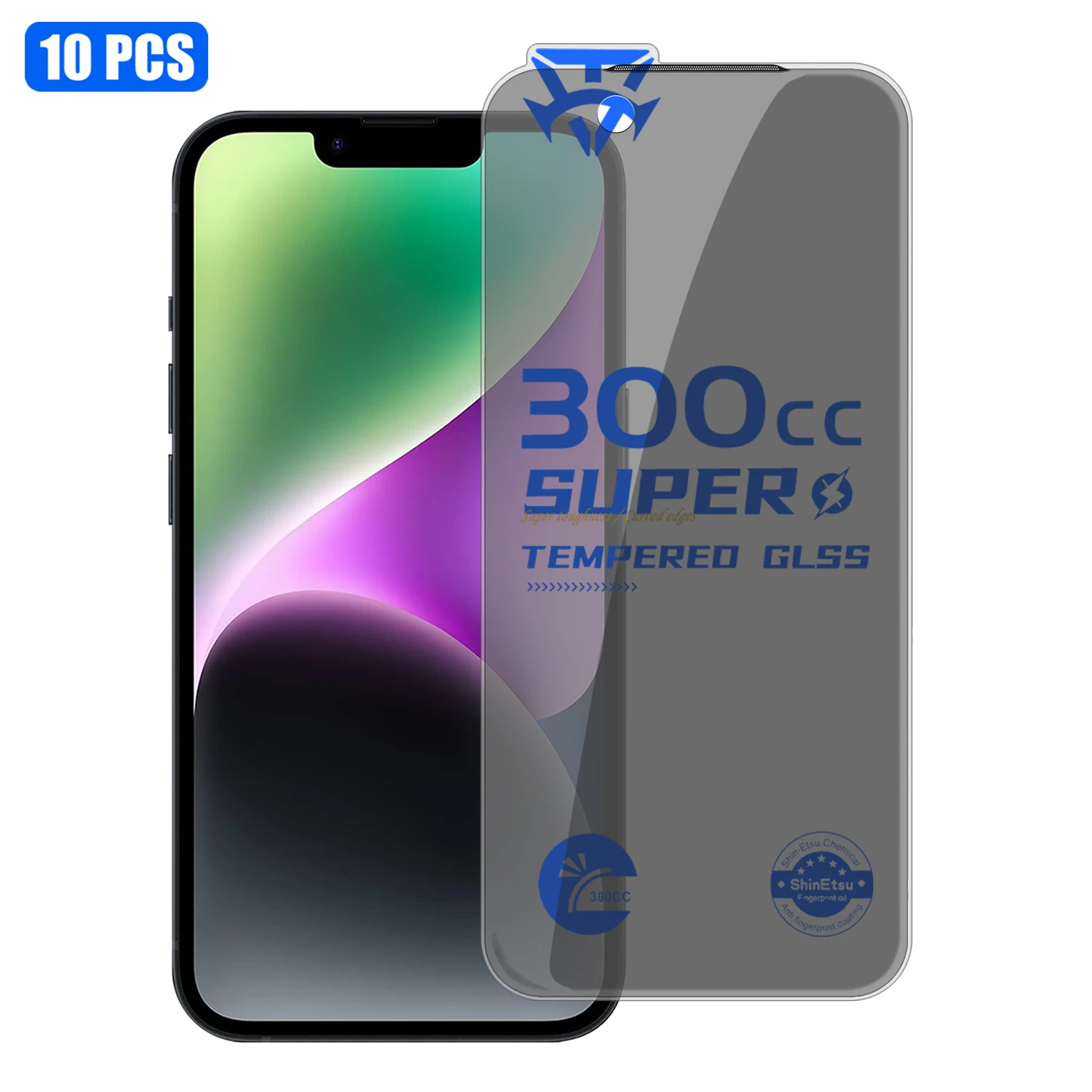 

Для iPhone 14, 10 шт., пленка из закаленного стекла, 300CC, безрамочная, антистатическая, антишпионская, полноэкранная защитная пленка - черная